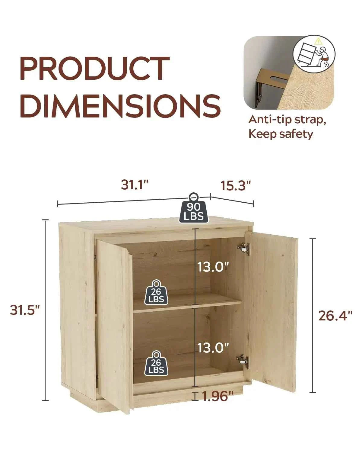 3 PCS Sideboard Buffet Cabinet, Handle-Free Design & Adjustable Shelves for Storage, Custom
