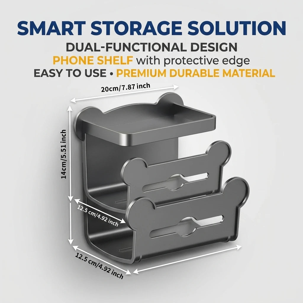 Toilet Paper Holder with Shelf. Wall Mounted Bathroom Tissue Box Storage Rack with Phone Stand for a Roll of Paper. Grey Modern Space Saving Dispenser, 7.87 x 5.51 x 4.92 Inches, Washroom Organizer