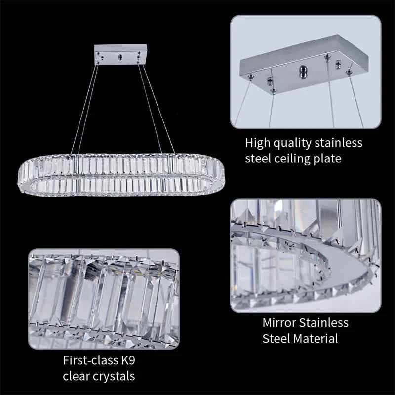 Indoor K9 Crystal Oval Ring Lamp. Luxury Interior Decoration. Led Chandelier. Hanging Lighting.