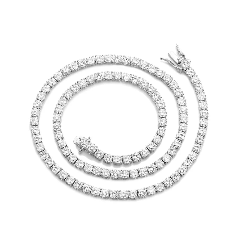 Hip Hop 925 Sterling Silver 3mm, 4mm, 5mm, VVS Moissanite Diamond Necklace, Moissanite Tennis Chain