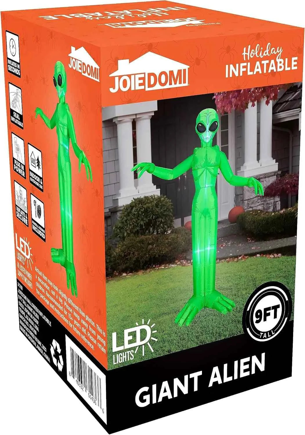 9 FT Tall Alien Halloween Inflatable Decoration. Outside Blow Up Alien. Inflatable Outdoor Decor with Build-in LEDs for Halloween