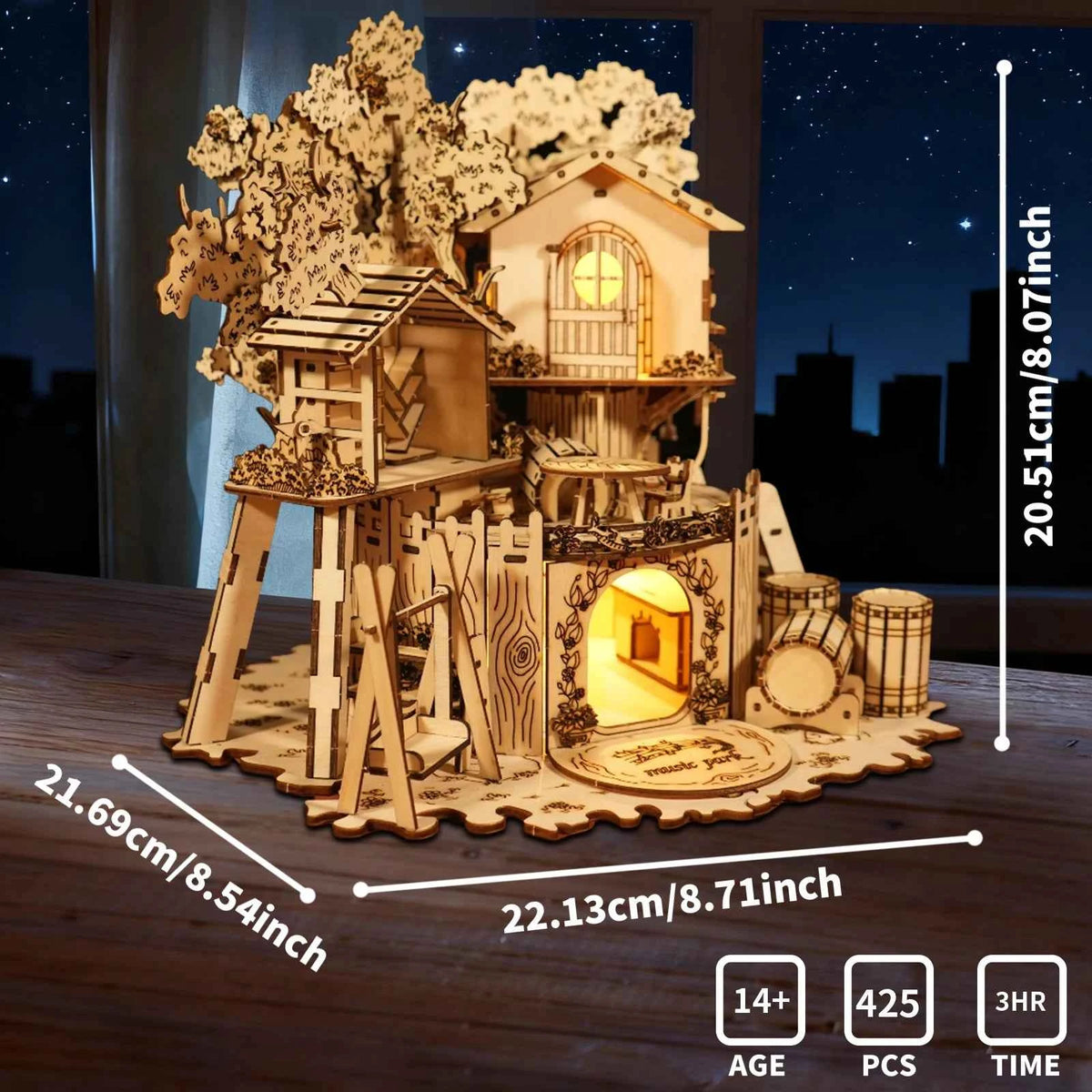 Romantic 3D Wooden Treehouse Puzzle with LED Lights. Valentine's Gift for Couples, Fun DIY Activity & Home Decor Kit.