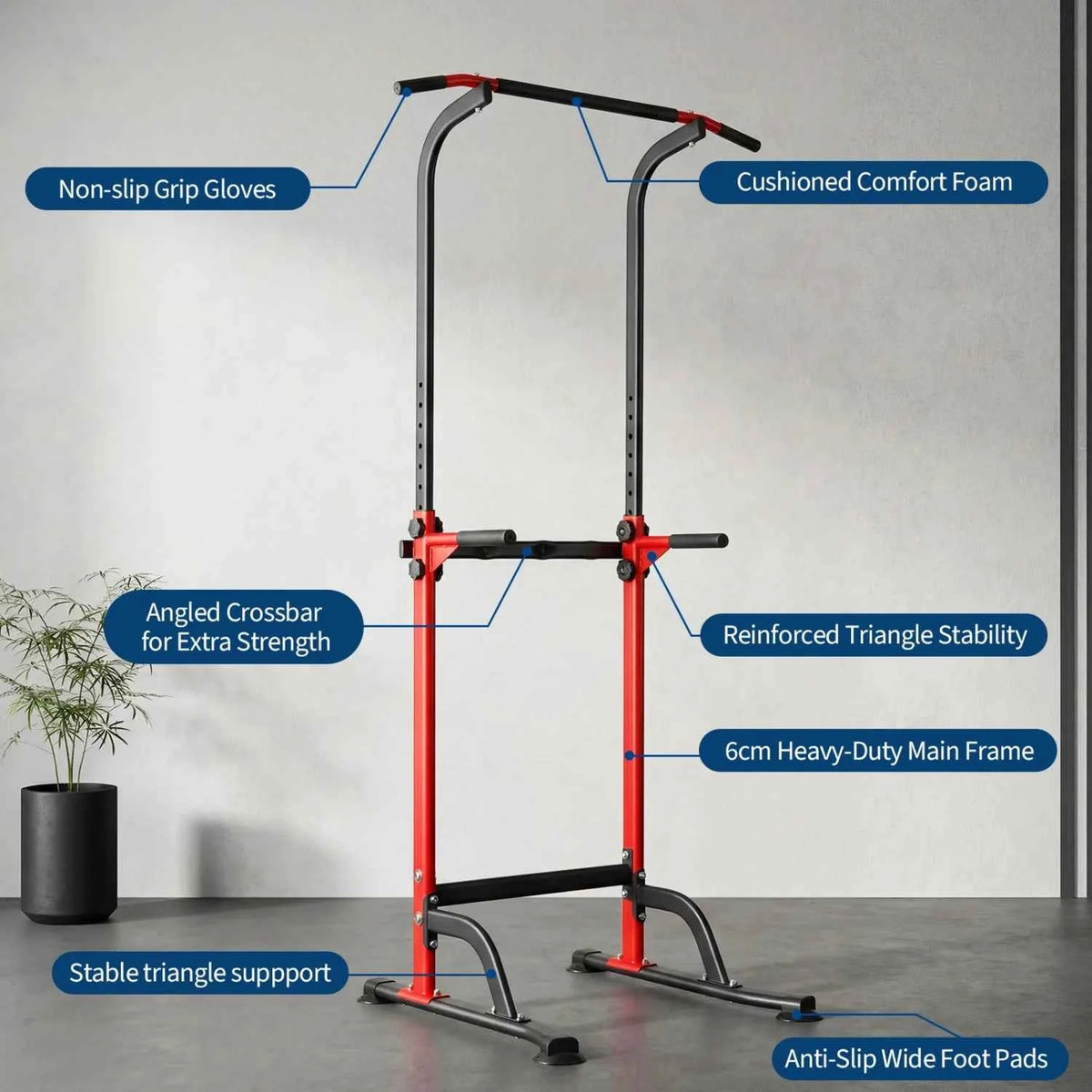 Power Tower Pull Up, Dip Station – 10-Level Adjustable Height, 330LBS Capacity, Heavy Duty Steel Frame, Multi-Function Home Gym Strength Training Equipment for Full Body Workout