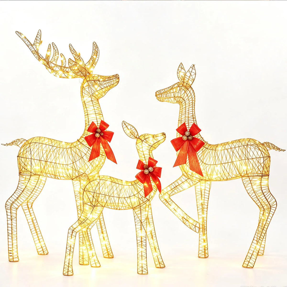 3-Piece Lighted Christmas Deer Family Outdoor Decoration Set. 3FT Tall IP44 Waterproof with LED Lights for Lawn, Garden & Porch