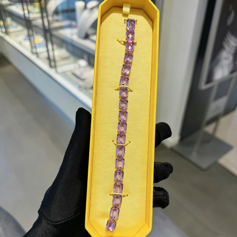 2026 New Product: Gold Collar, Austrian Purple Crystal Pendant, Luxurious Square Sugar, High Grade Bracelet