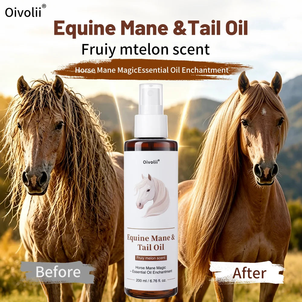 Horse Hair Care Oil, To keep a Shiny Coat, Mane & Tail,  Growth. Natural Plant Ingredients with  Detangler Conditioner Treatment. Grooming for All Breeds