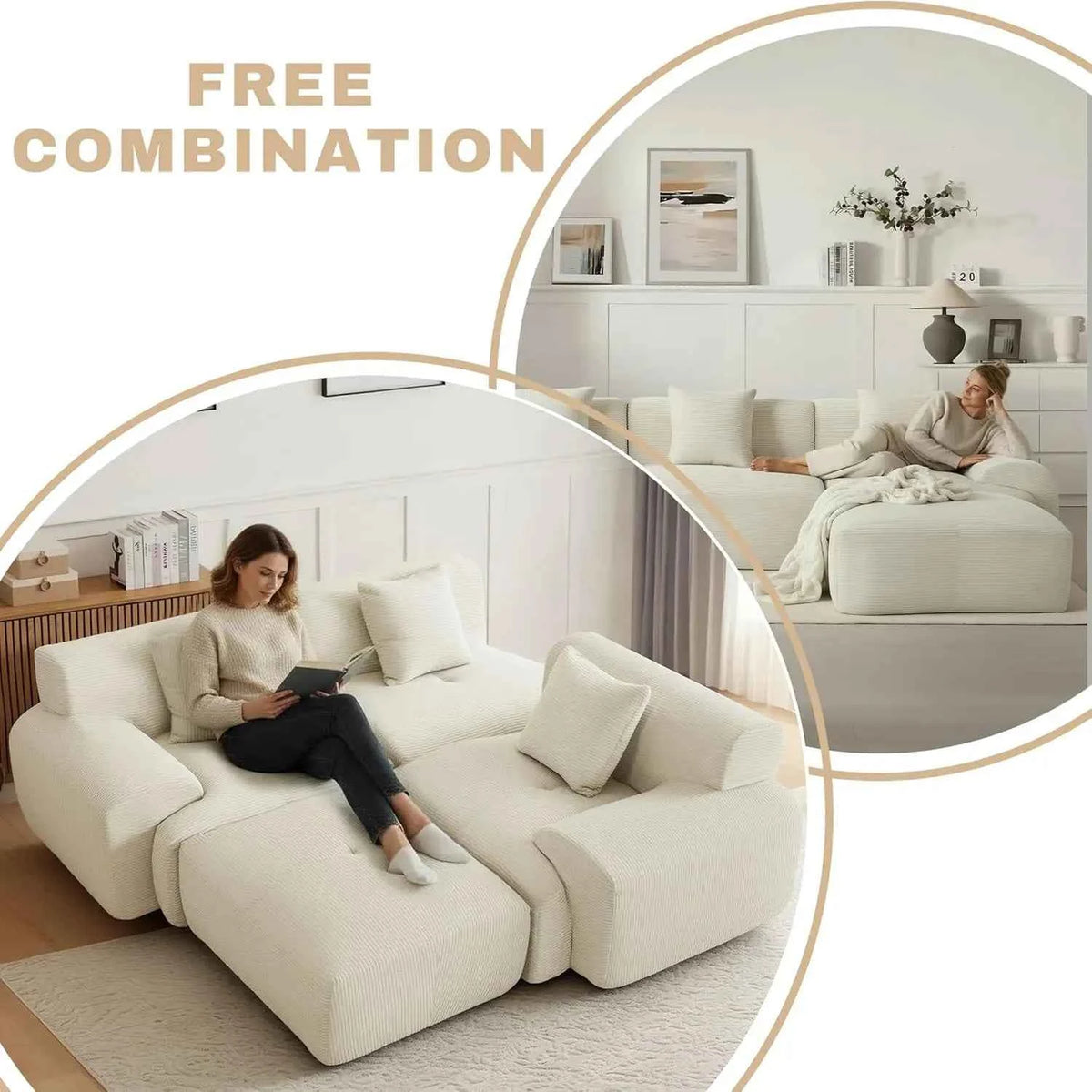 107in Modular Sectional Sofa with Ottoman. L-Shape Deep Seat Corduroy Memory Foam. No Assembly .Living Room Furniture, Custom