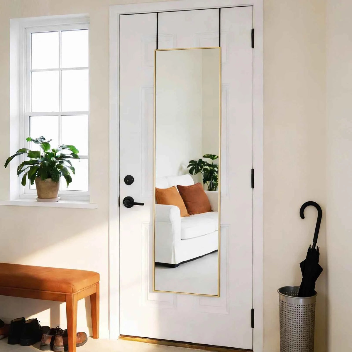 MCQ 47x14 Inches Arched Full Length Mirror. Door Hanging  or Wall Mounted Aluminum Alloy Frame.﻿