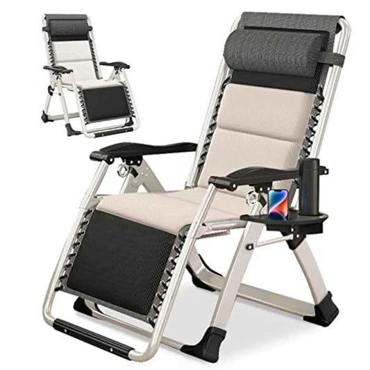 Padded Zero Gravity Chair, Folding Outdoor Lounge Chairs Adjustable Reclining Camping Chairs with Cup Holder Ergonomic