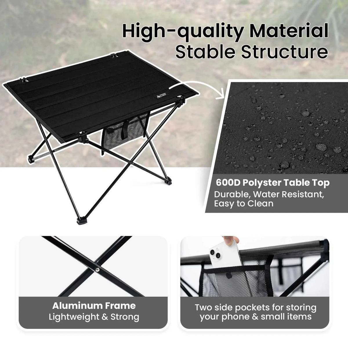 ONETIGRIS Foldable  Lightweight Portable Table, Sturdy & Quick Setup, Holds Up to 66 lbs, Perfect for Camping, Hiking, Backpacking, Picnic, Beach, Travel