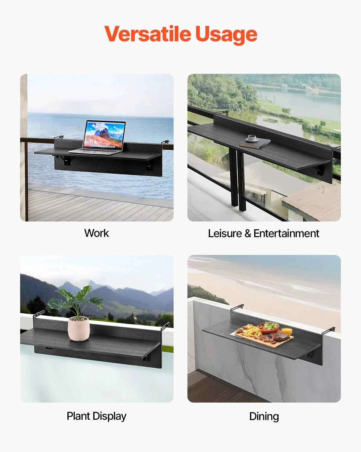 SucceBuy Balcony Hanging Table.. Folding Balcony Railing Table. Outdoor Serving Table for Patio Deck