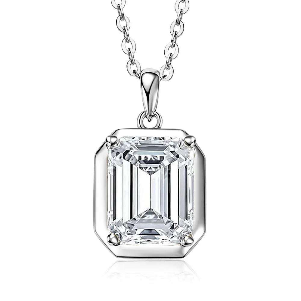 OXTAO Minimalist Moissanite Solitaire Pendant Necklace, Emerald Cut D VVS1 for Women, 14K Gold Filled Charm Necklace