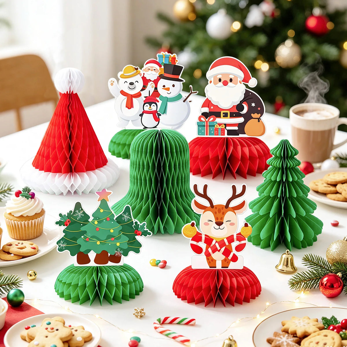30 Pcs Christmas Party Decorations - Merry Christmas Banner & Christmas Honeycomb Decorations/Christmas Table Centerpieces & Christmas Hanging Swirls for Xmas Party Decorations