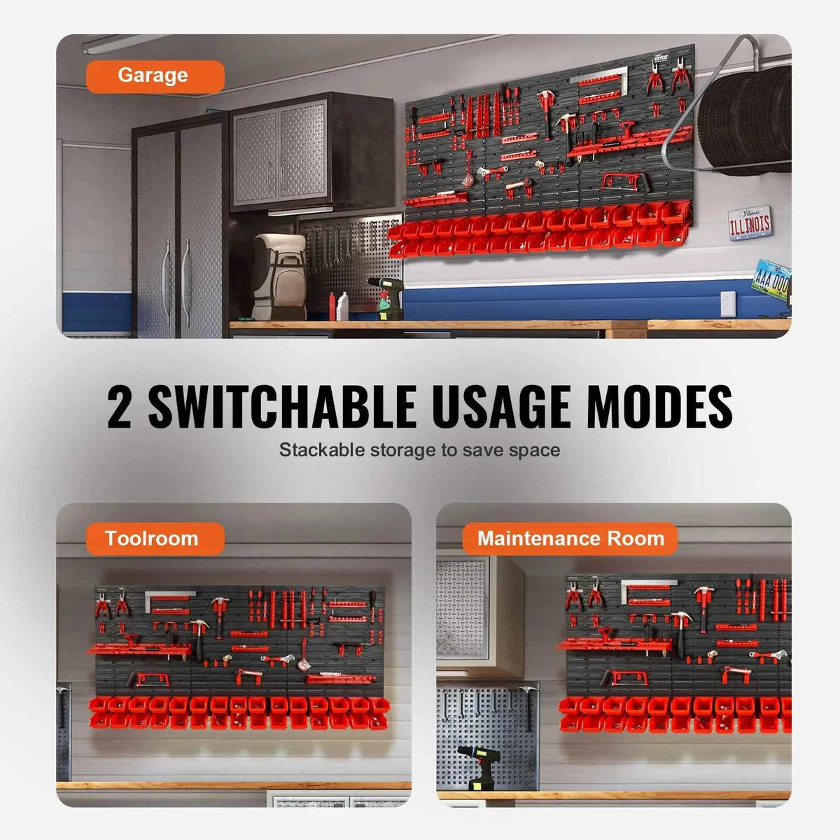 Wall Mounted Storage Bins 30/48Bin Parts Rack Organizer.  Wall Panels, Hooks, Plastic Shop Tool for Screw and Nails