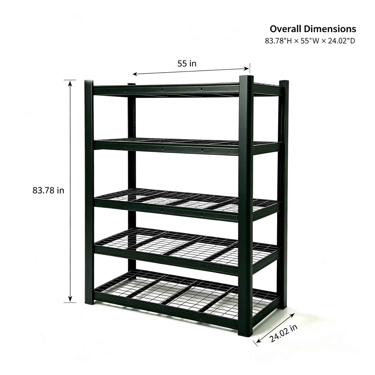 5 Tier Wide Mesh Steel Storage Shelf Heavy Duty Garage Organizer Rack,  Adjustable Height Metal Shelving
