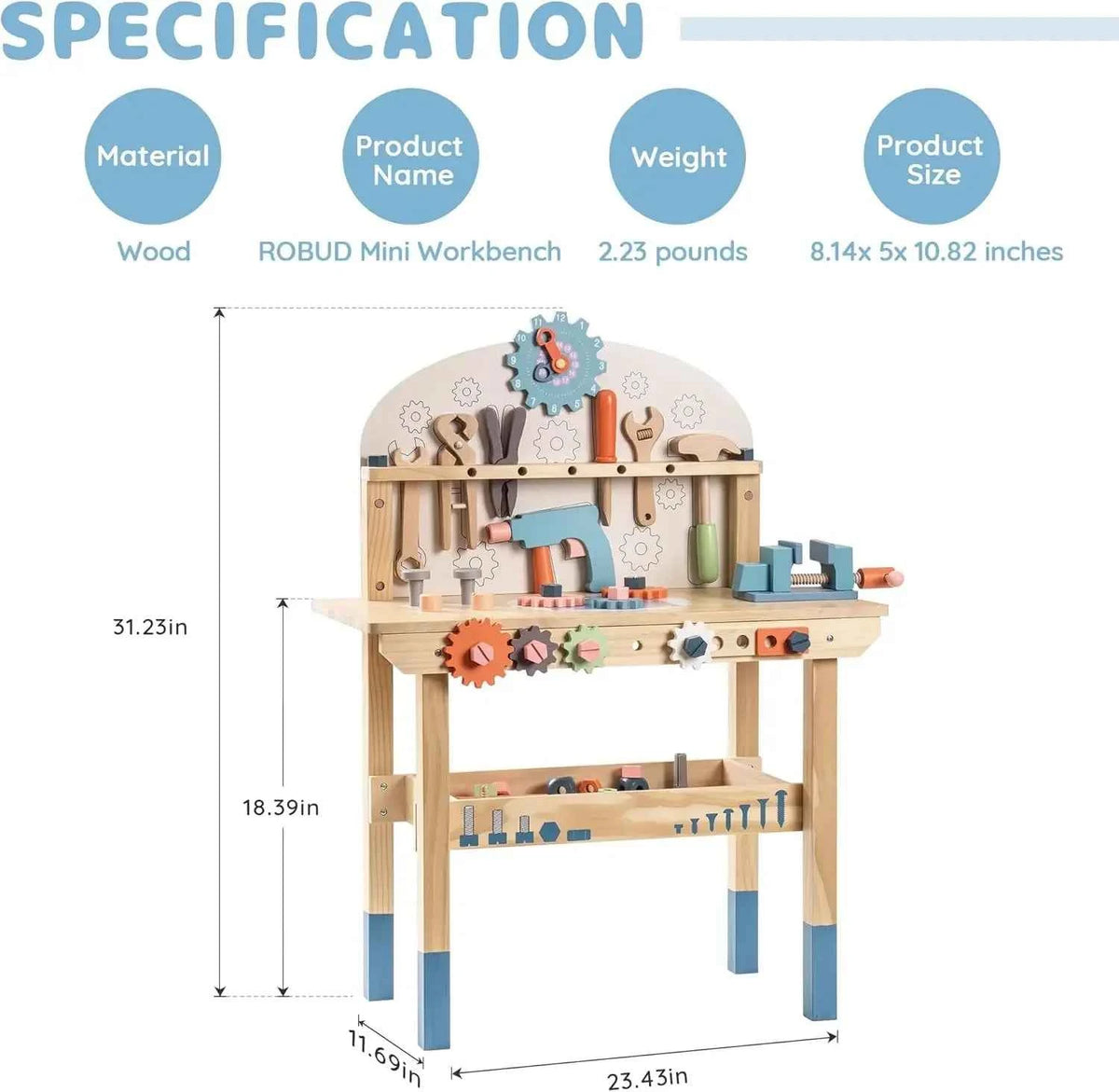Robotime Robud Kids Tool Bench Set with Large Wooden Work Bench. Kid Toys Tool Set  for Boys & Girls  3 +