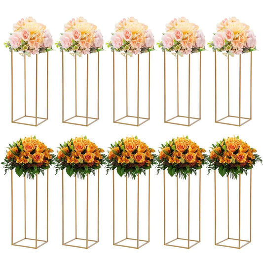 10Pcs Metal Flower Stand Set, Rectangle Wedding Centerpiece or Display Stand. Tall Cylinder Vase Holder.