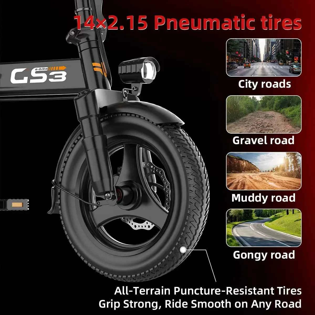 UPlee GS3 14inch Lightweight Folding Electric Bike for Adults. 48V, 15AH, 500W Motor Electric Bicycle, 25KM/H Max Speed. City Style E-bike