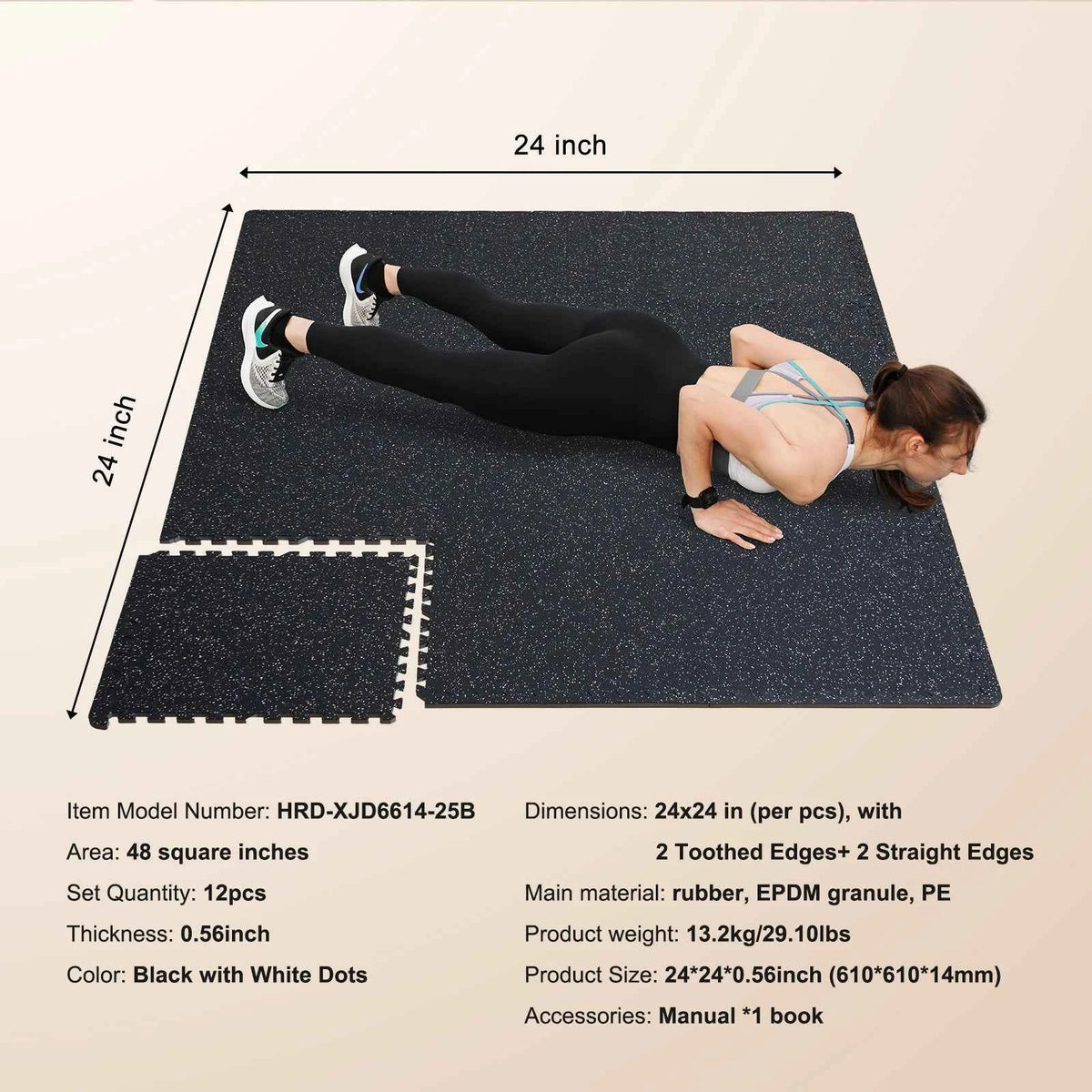 Succebuy 0.56 Inch 25 Tiles, Rubber Top with EVA Foam Thick Floor Mats -  24/48/100 sq. ft.  Coverage. Interlocking Puzzle
