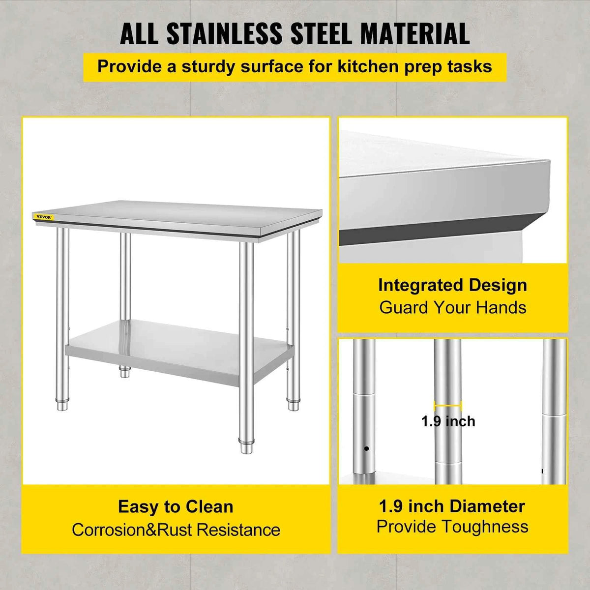 SucceBuy Kitchen Work Bench. Commercial Catering Table.  Worktable with Undershelf Stainless Steel 330LBS 286LBS Restaurant, Home