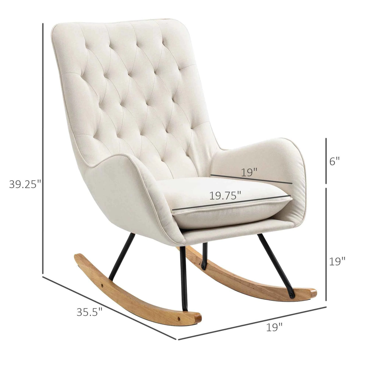 Diamond Padded Tufted High Back Accent Seat with Wooden Rockers and Low Armrest