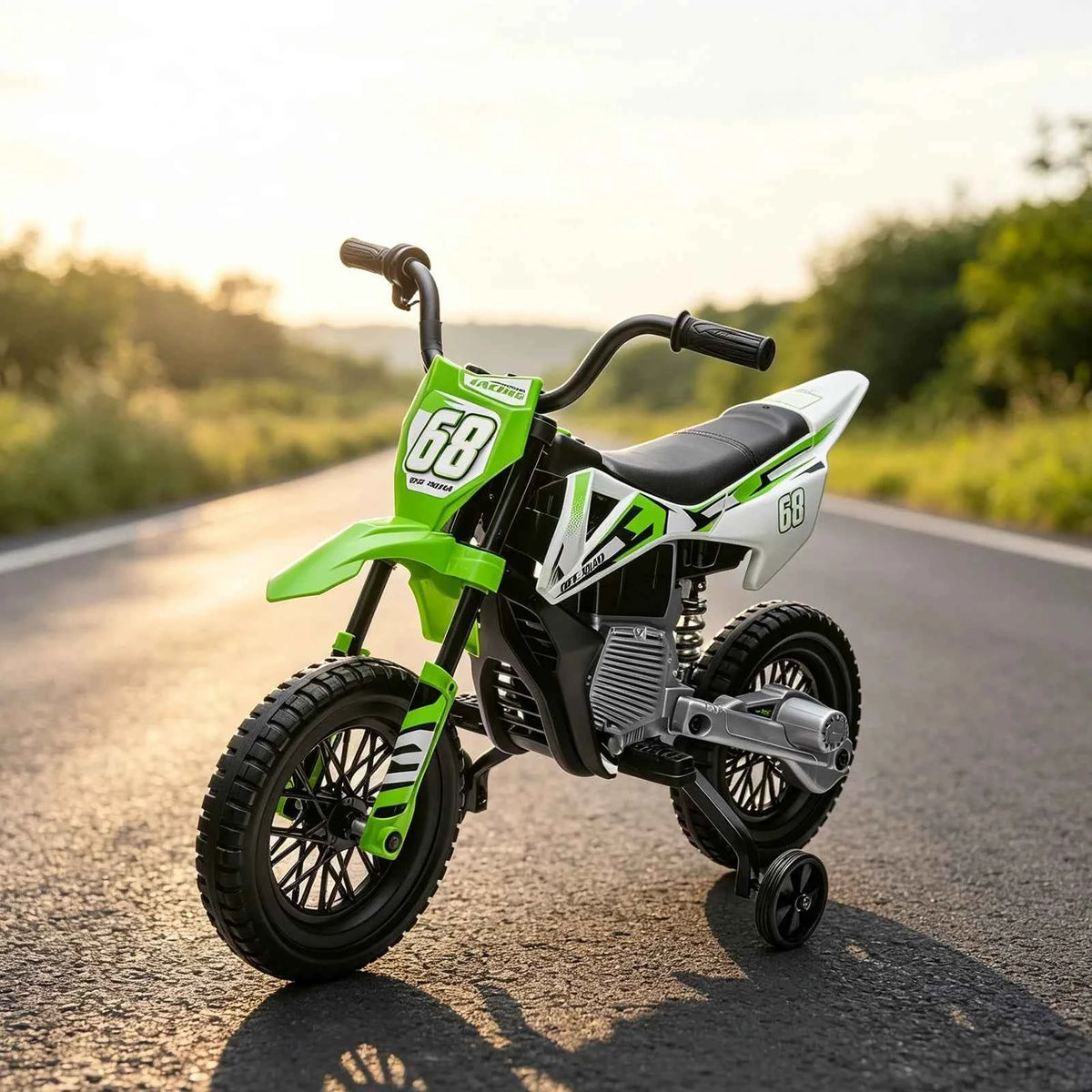 12V Kids Electric Dirt Bike With Training Wheels, Twist Grip Throttle, 3 MPH, Music, 4.5Ah Battery & Charger