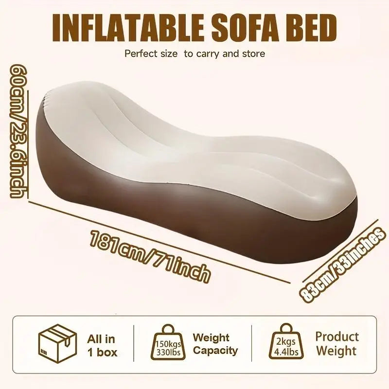 Single Inflatable Sofa Chair.  Flocked Air Chaise Lounge, Ergonomic Blow Up Recliner with Backrest. Portable Foldable Lazy Couch for Home, Outdoor, Camping, Travel