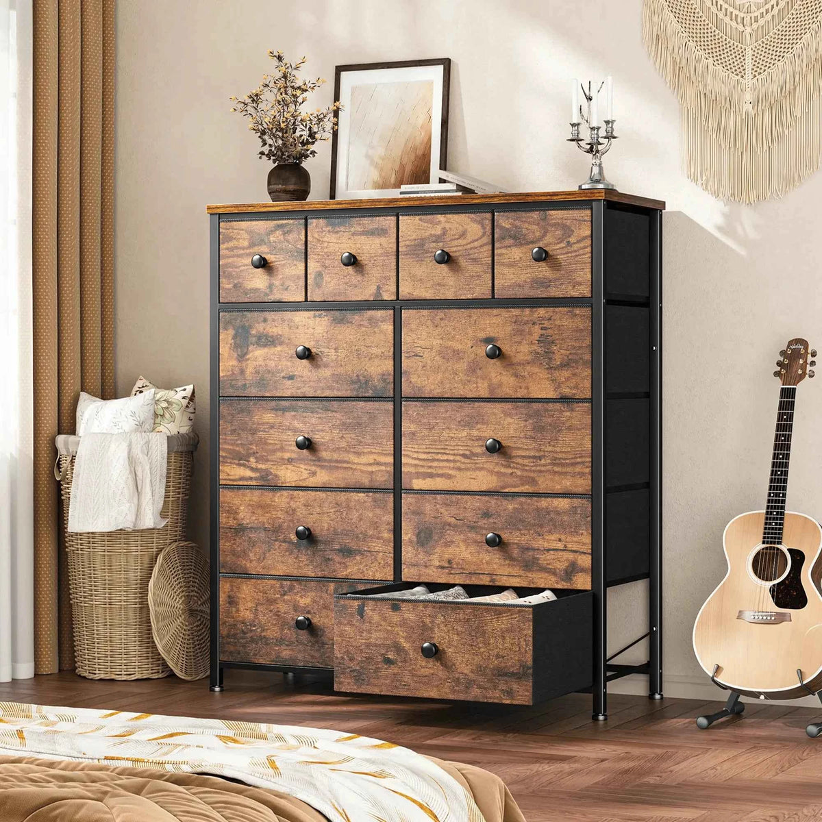 12-Drawer Tall  Dresser – Metal Frame, Wood Top, Anti-Tip – 38.97"W – For Bedroom, Entryway, Living Room, Closet, Dorm