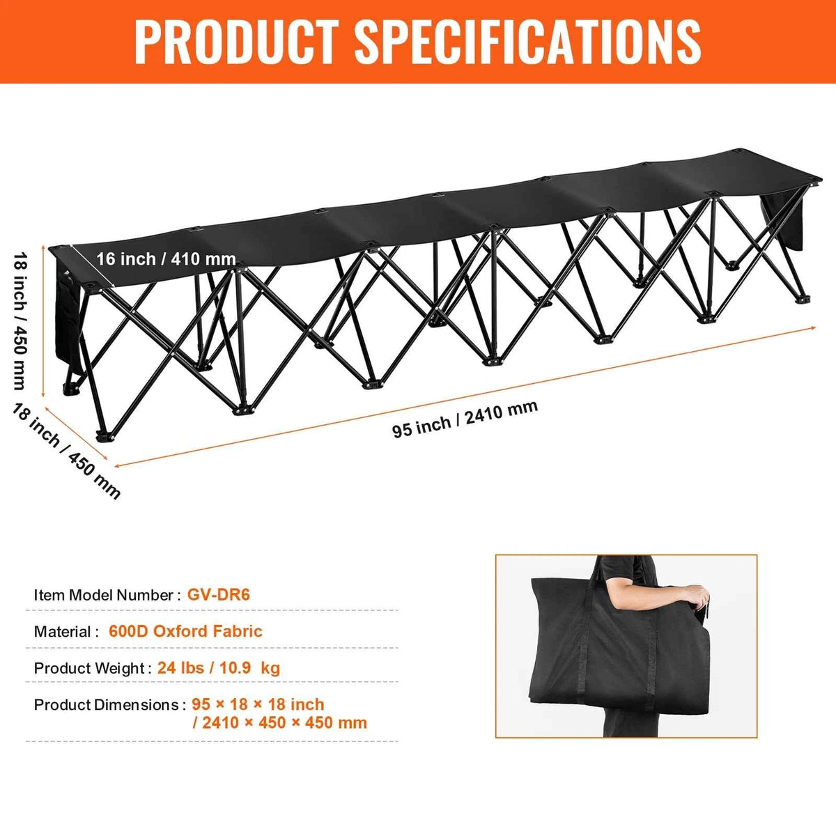 SucceBuy 6/8 Seat Foldable Sideline Bench. Outdoor, Camping Bench Chair with Bag & Backres. Team Sport Sideline Bench