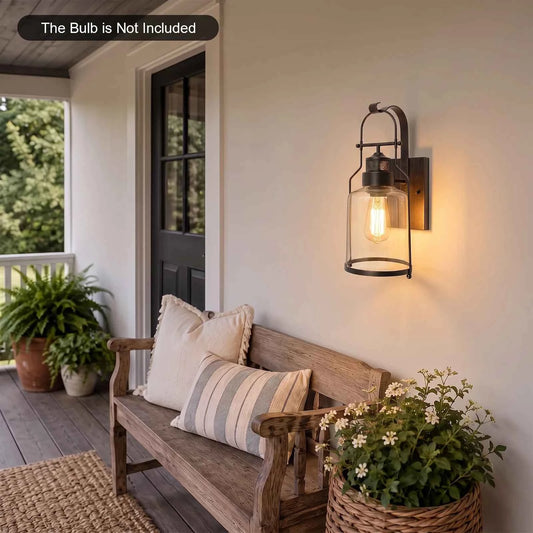Wall Sconce Industrial Vintage Glass Lamp. E26 E27 Socket, Rust Iron Hand Painted. Durable Indoor Lighting. Bedroom Living Room Home Decoration 110-220V