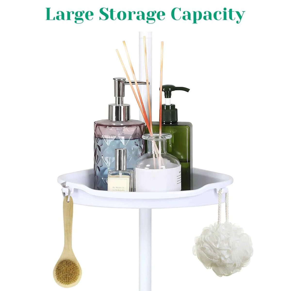 Space-Saving 4-Tier Corner Shower Caddy Tension Pole Organizer – Adjustable Rustproof  Storage with Basket Shelves & Towel Bars – Easy Install, Fits 39-113 Inches, White