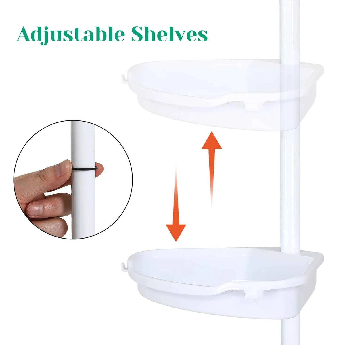 Space-Saving 4-Tier Corner Shower Caddy Tension Pole Organizer – Adjustable Rustproof  Storage with Basket Shelves & Towel Bars – Easy Install, Fits 39-113 Inches, White