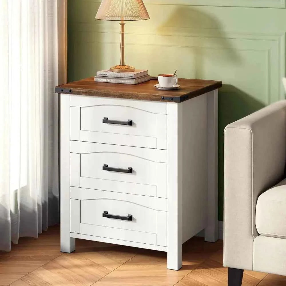 Farmhouse Nightstand Set of 2 with Charging Station,  Wood Bedside Table, Customized