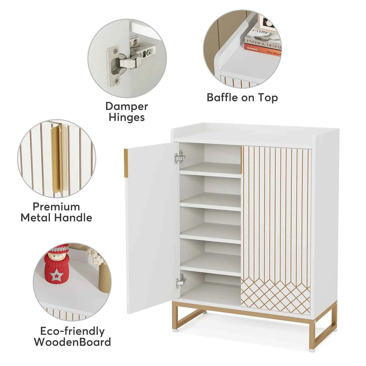 Tribesigns  Cabinets with Doors, 5-Tier Rack, Wood Storage Cabinet.