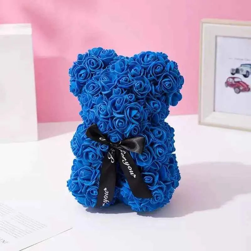 25cm Artificial Teddy Rose Flower Bear with Box. Romantic Valentines Day Gift, Girlfriend,  Anniversary, Wedding Party, Supplies