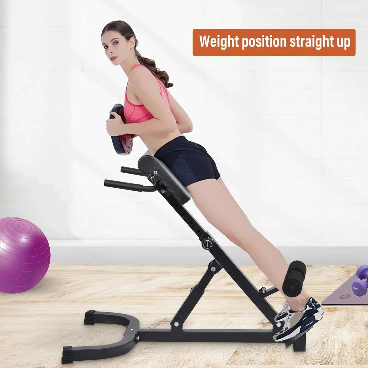 Adjustable Roman Chair for Home Gym, Folding Hyperextension Bench for Lower Back, Heavy Duty Back Extender Machine with 5-Level Height Settings, Space Saving Exercise Equipment for Glutes Abs and Hip Training