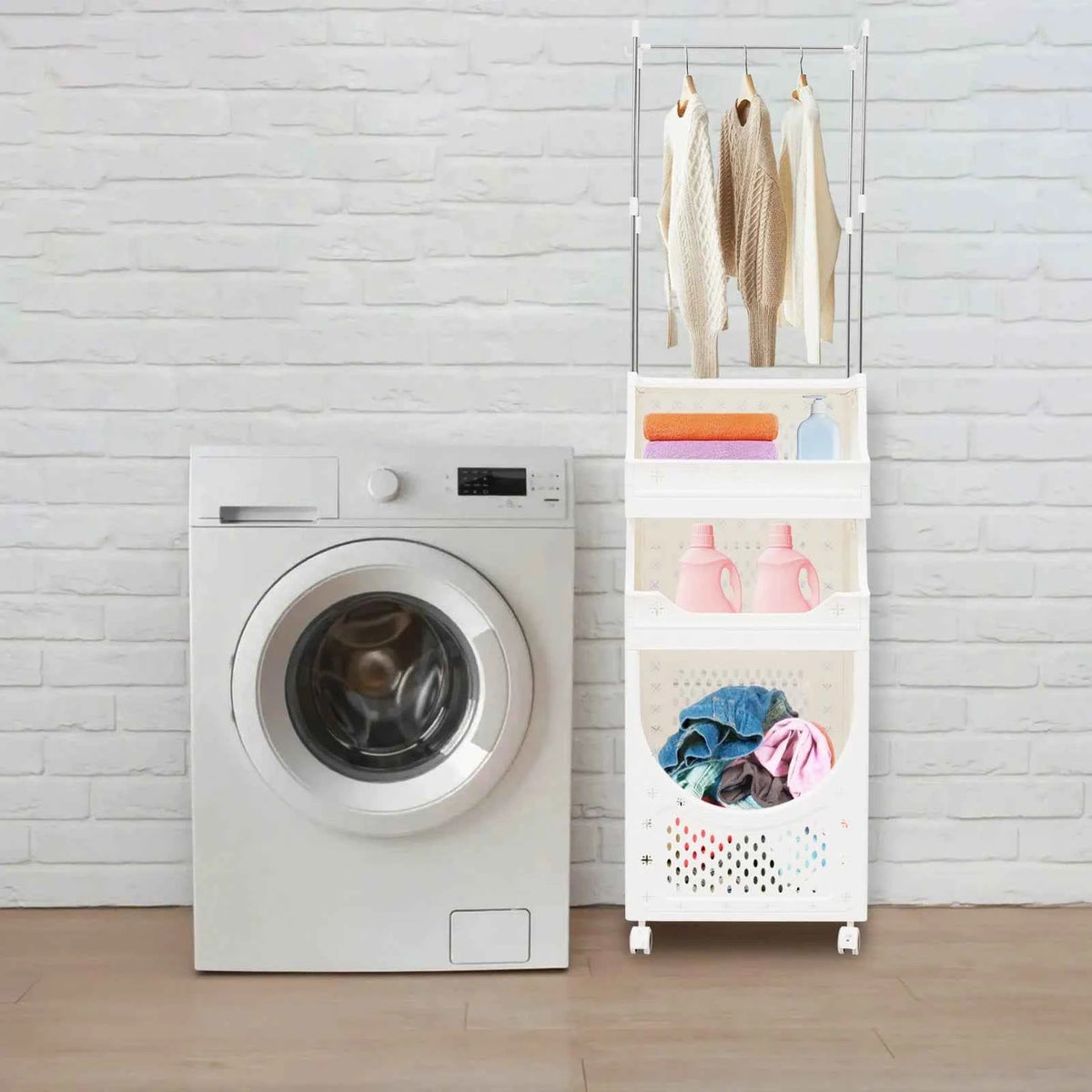 Laundry Basket with Wheels Laundry Hamper Cart with Clothes Rack Dirty Clothes Hamper