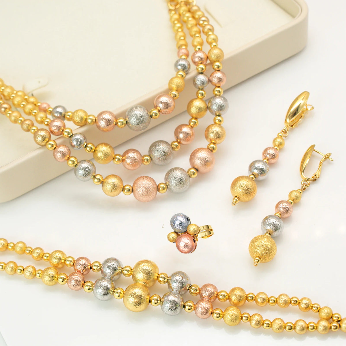 GZJPEI 4 Pcs/set 2026 Fashion Women Jewelry Set. Multi Layer Three Tone Beads Jewelry Accessories For Lady, Birthday Gifts