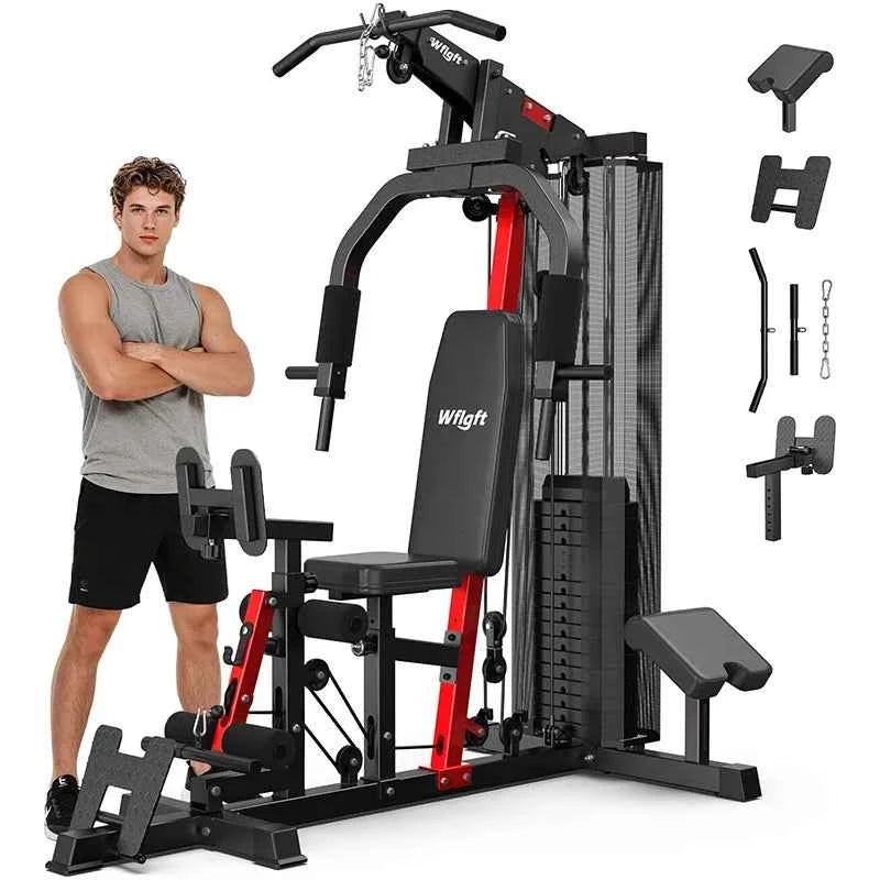 Pooboo Home Gym Workout Equipment with 148 LB Weight Stack, Full Body Workout Machine for LAT Pulldown, Chest Press, Leg Extension & Strength Training, Multi Function Fitness Equipment