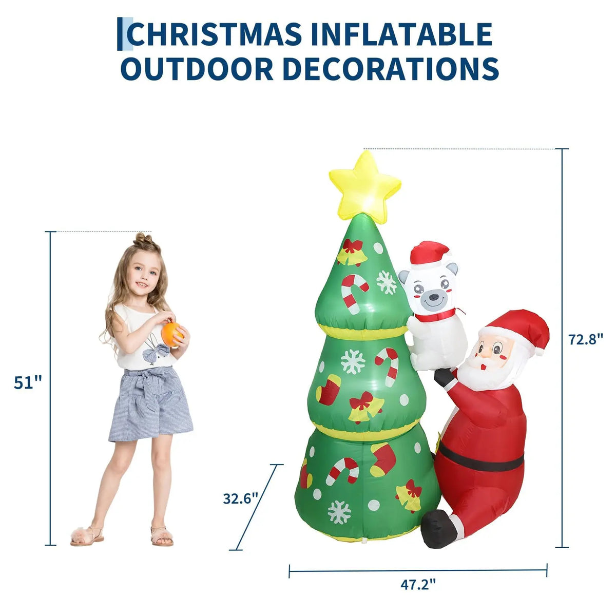 7ft Christmas Inflatable Santa & Polar Bear With Tree, Lighted Blow Up Yard Decor With Leds, Blower and Stakes. For Home Lawn, Garden, or Porch