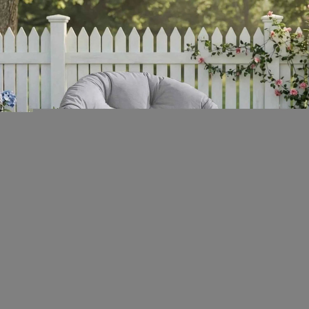 Swivel Papasan Outdoor Wicker Patio Lounge Chair with Thick Cushion, All-Weather Rattan Accent Chair for Backyard, Porch, Garden