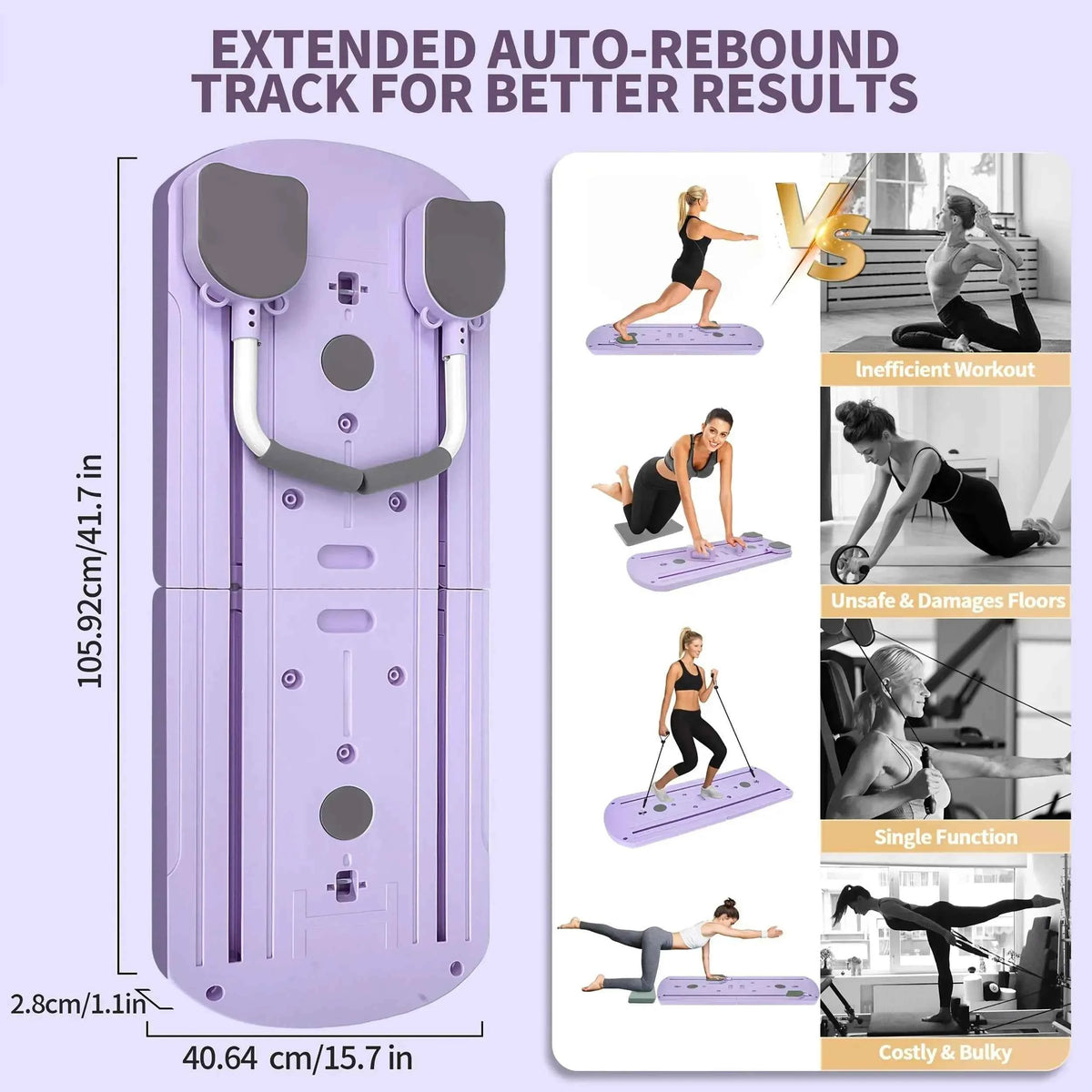 8-in-1 Multifunctional Foldable Pilates Board. Portable Yoga Training Board with 24 Non-Slip Fee.t Space Saving Home Gym