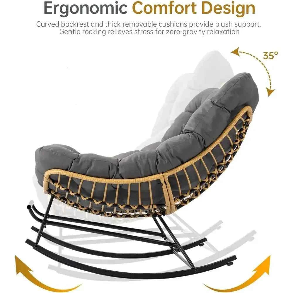 Water-Resistant Wicker Outdoor Lounge Chair, Oversized Patio Chair with Cushion, Adjustable Footrest, Suitable for Garden, Porch
