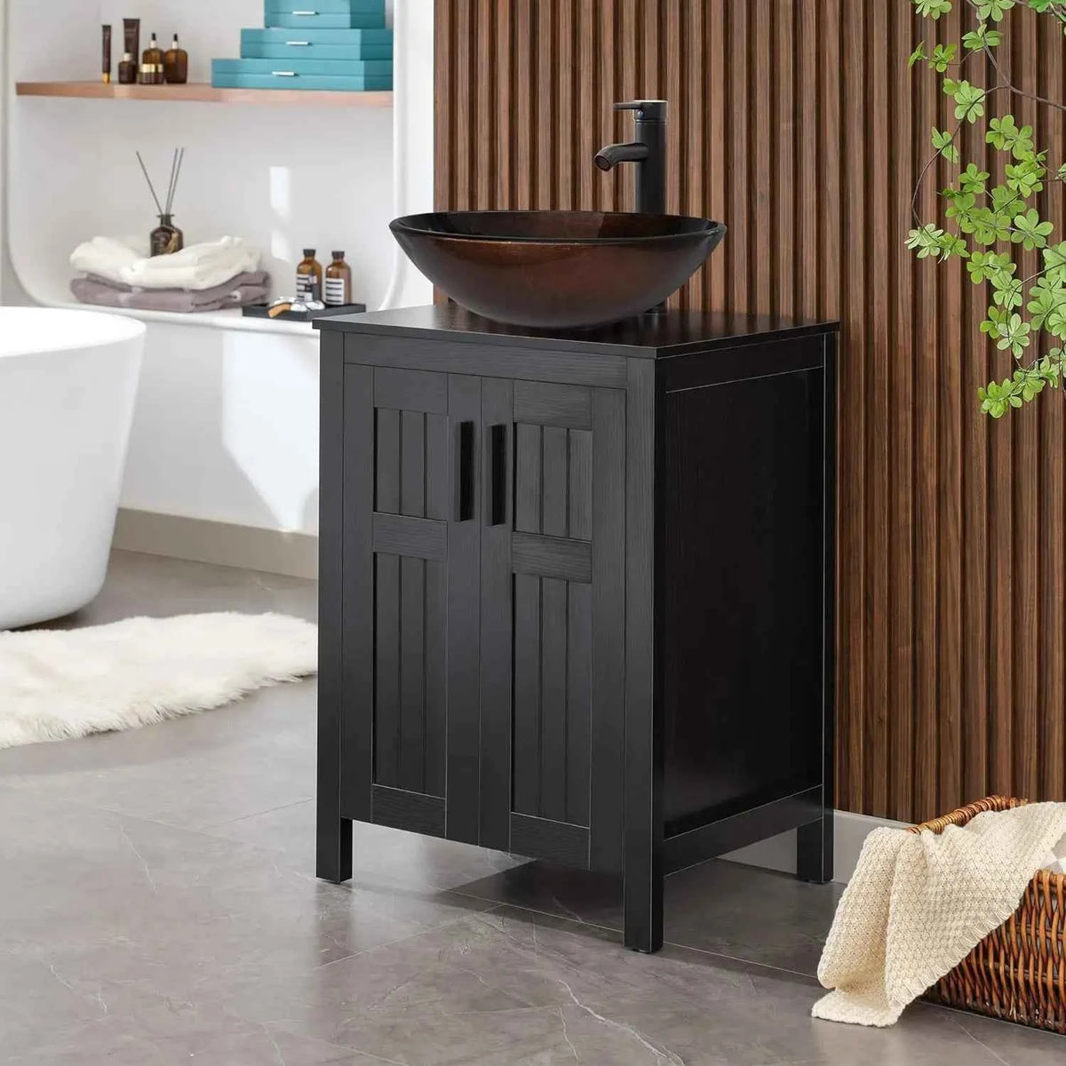 Black 24" Bathroom Vanity with Sink Combo,Modern Vanity with Vessel Sink,Stylish Bathroom Vanity Cabinet,Grooved, Customized