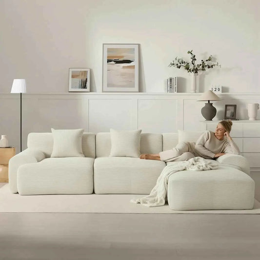 107in Modular Sectional Sofa with Ottoman. L-Shape Deep Seat Corduroy Memory Foam. No Assembly .Living Room Furniture, Custom
