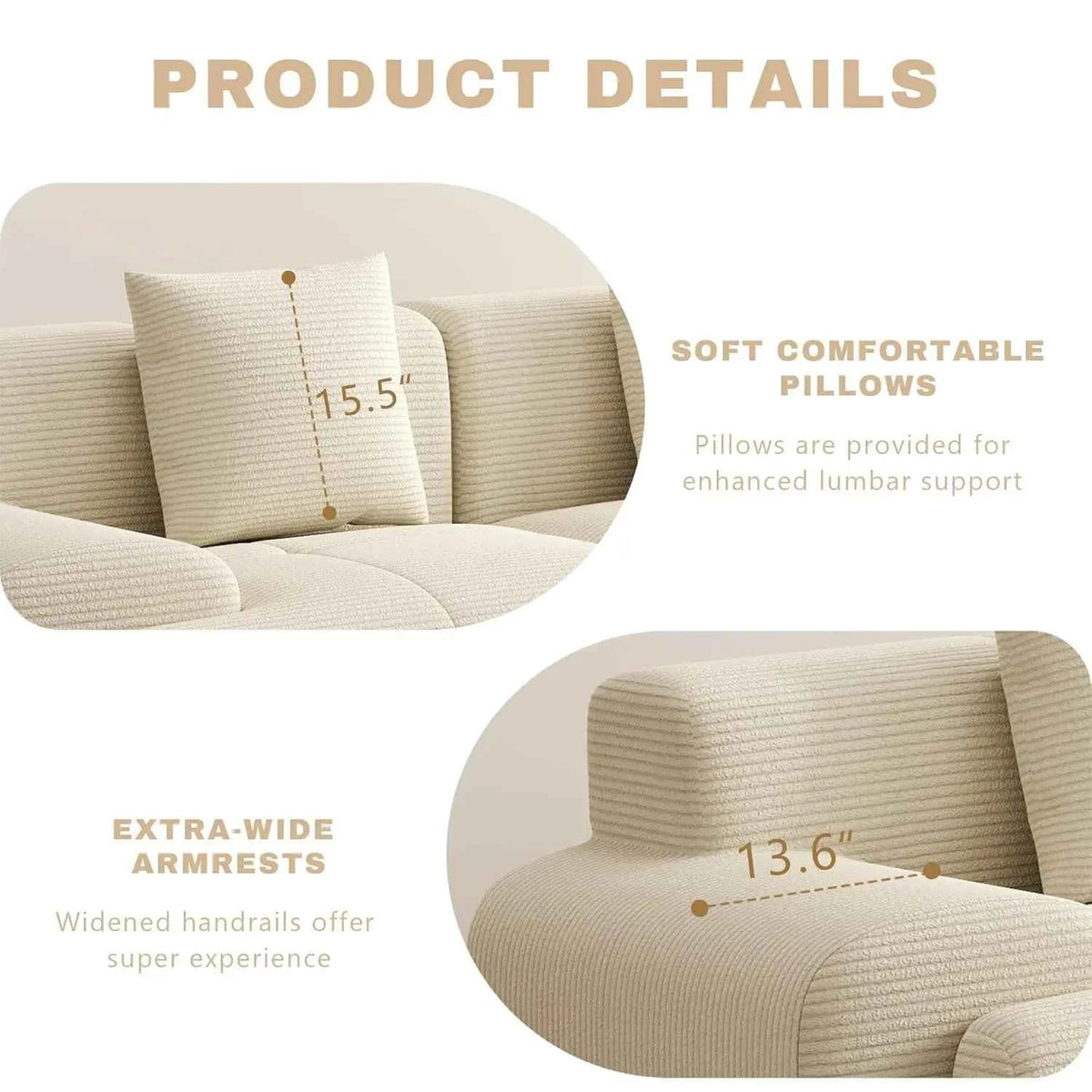 107in Modular Sectional Sofa with Ottoman. L-Shape Deep Seat Corduroy Memory Foam. No Assembly .Living Room Furniture, Custom