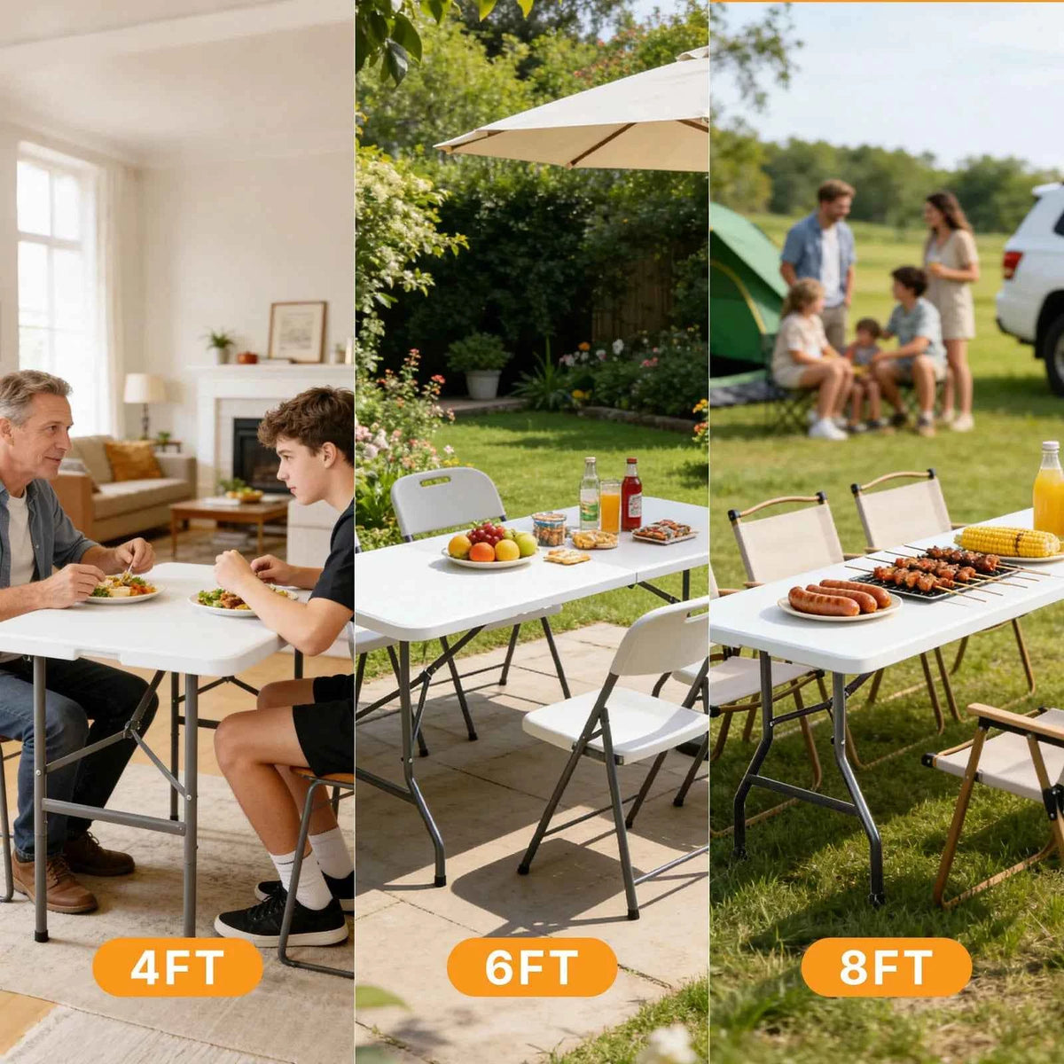 MCQ 6 FT to 8 FT Folding Outdoor Picnic Table With Carrying Handle