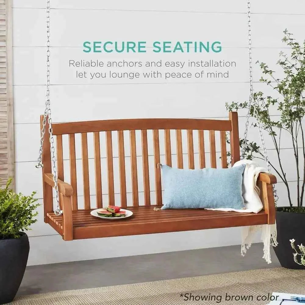 White Outdoor Porch Swing with Curved Back, Hanging Patio Bench Chair for Garden or Deck, 500lb Capacity, Includes Mounting Chai