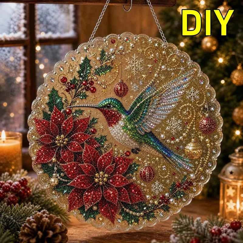 New Christmas Pearl Diamond Kit. DIY. Dog, Cat, Hummingbird, & More Patterns. Acrylic Circular Board With Lace Edges Wall Decorate Gifts