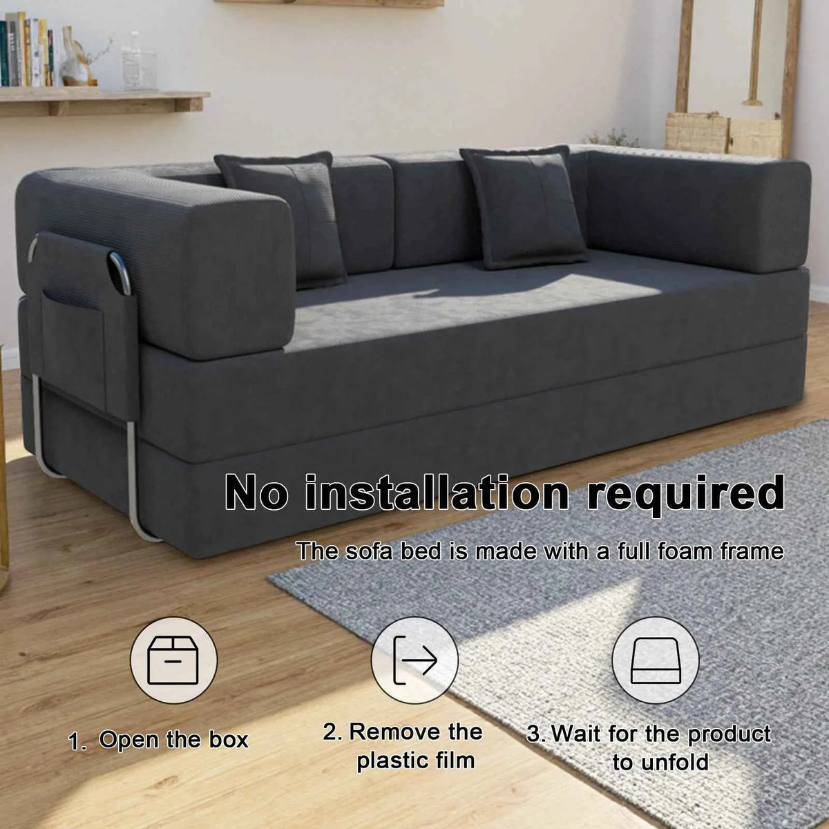 78.7" Convertible Sleeper Sofa Bed, Modular Corduroy Foldable Futon Loveseat, Compression in Box with Fixed Frame, Removable Armrests & Backrest, No Tool Assembly.